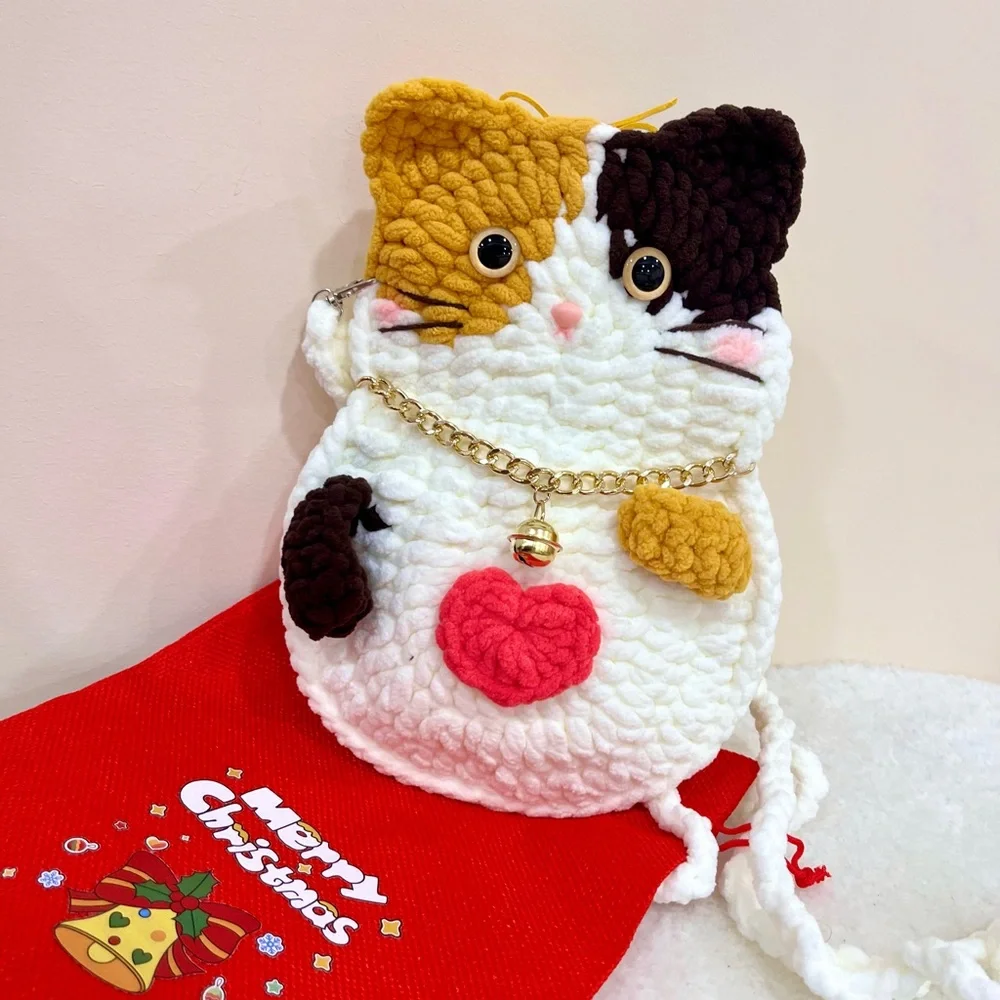 Handmade crochet Cute Cat Bag Cellphone Purse, Crossbody mini Bag - Picture 9 of 13